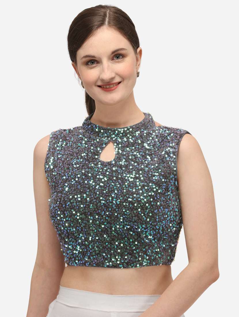 grey velvet embroidered blouse