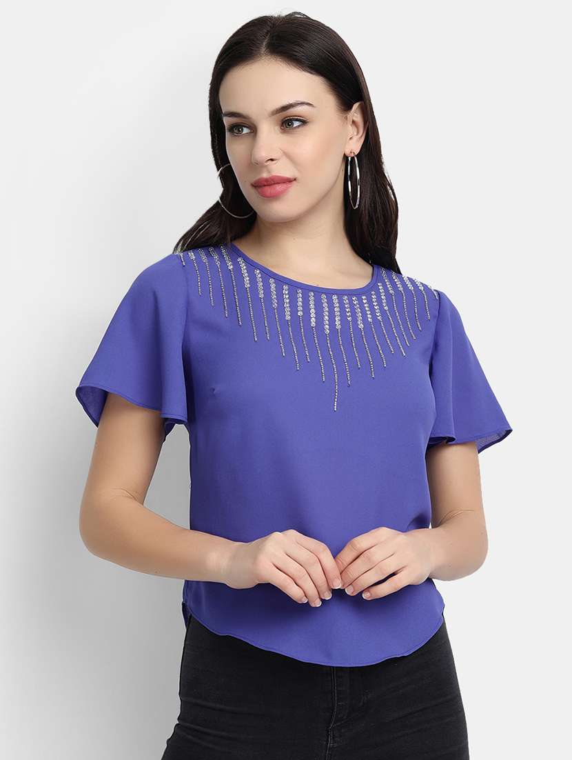 women's straight round neck top