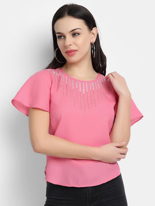 women's straight round neck top - 17651667 - Standard Image - 0