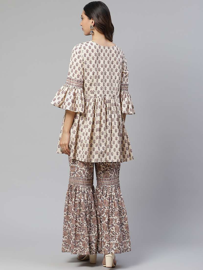 cream cotton kurta sharara  set - 17652246 -  Standard Image - 2