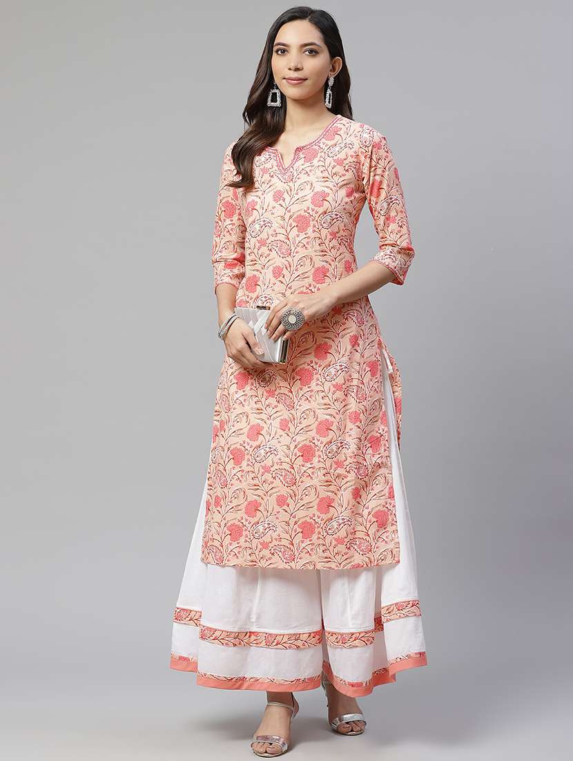 peach cotton kurta palazzo  set