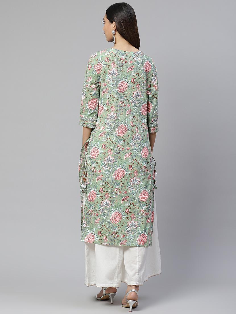 green cotton kurta palazzo set - 17652248 - Standard Image - 2