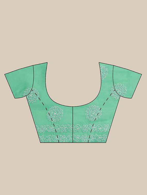 ada hand-embroidered sea green chikankari saree with blouse - 17652336 - Standard Image - 2