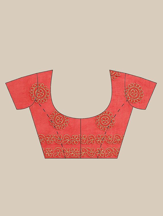 ada hand-embroidered red chikankari saree with blouse - 17652338 - Standard Image - 2