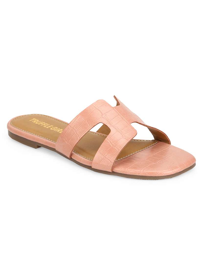pink pu slip on sandals