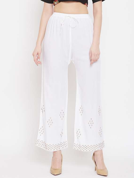 white rayon palazzos