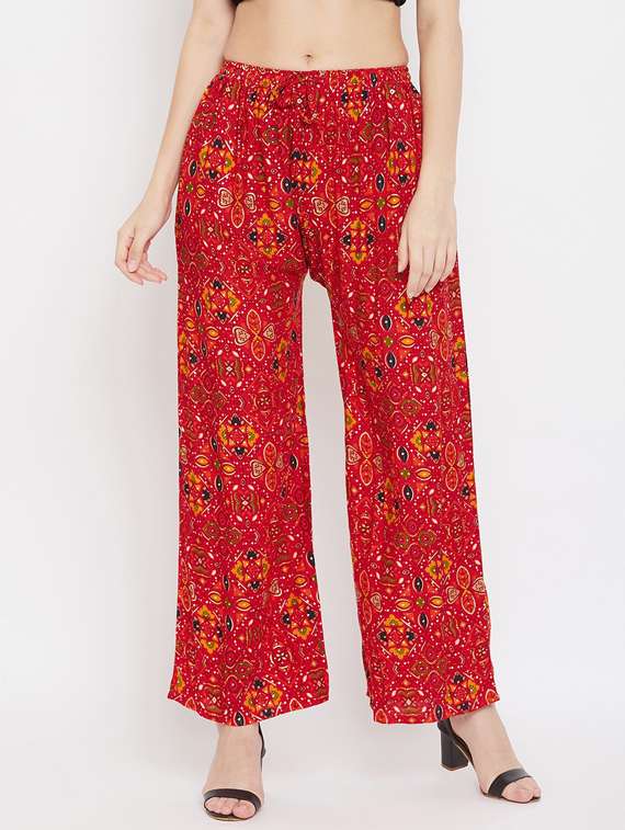 red rayon palazzos