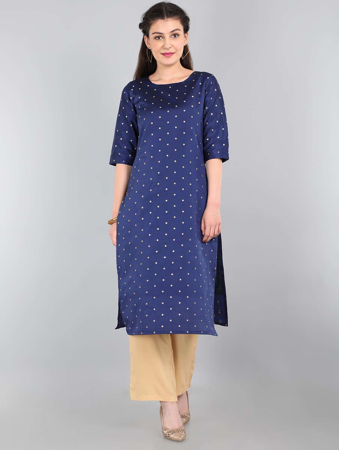 navy silk straight kurta