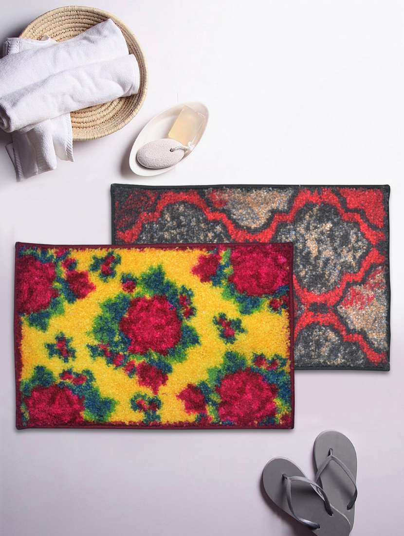 bianca soft-cotton bath mat with rubber back -2pc small (super dry) abstract-blue/green5 red/brown1