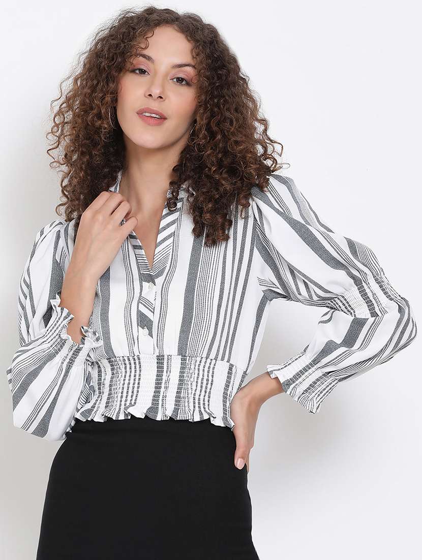 women's crop collared top