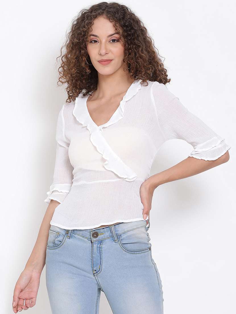 women's straight overlap neck top - 17655747 -  Zoom Image - 0