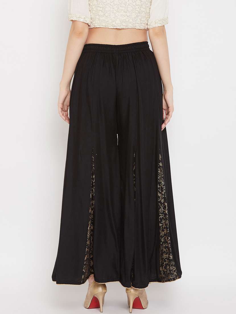 black printed flared palazzo - 17656979 - Standard Image - 2