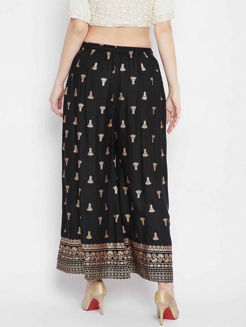 black foil print flared palazzo - 17656993 - Standard Image - 2