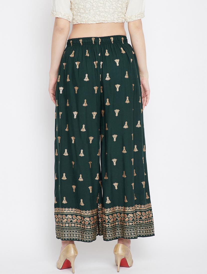 green rayon flared palazzo - 17656995 - Standard Image - 2