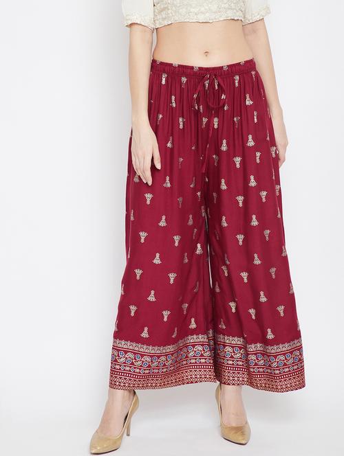 printed rayon flared palazzo - 17656996 -  Standard Image - 0