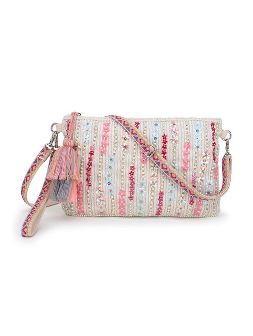 cream embellished handloom sling bag - 17657530 - Standard Image - 0