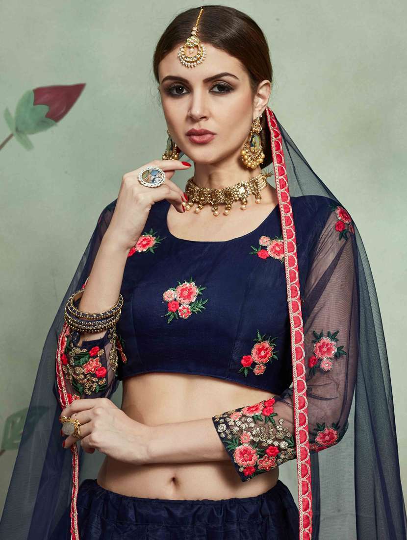 blue net flared lehenga - 17658143 - Standard Image - 2