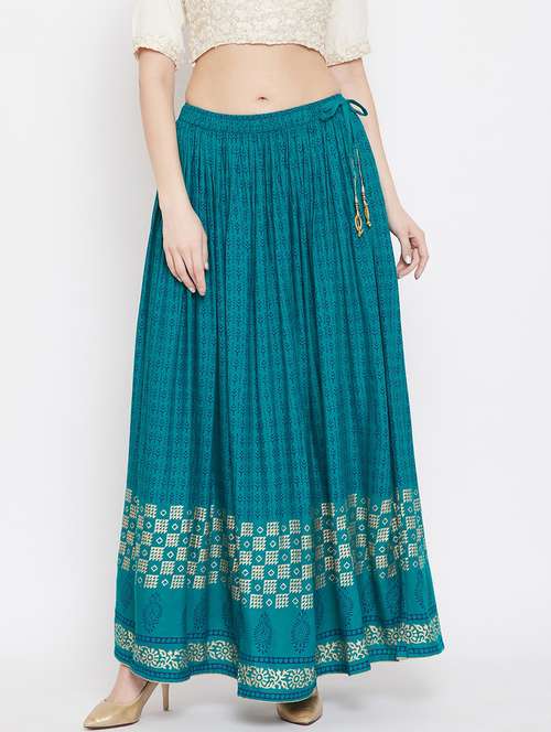 teal green printed flared skirt - 17659205 -  Standard Image - 0