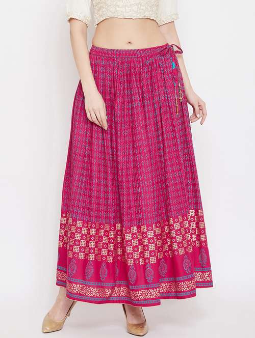 magenta rayon flared skirt - 17659206 - Standard Image - 0