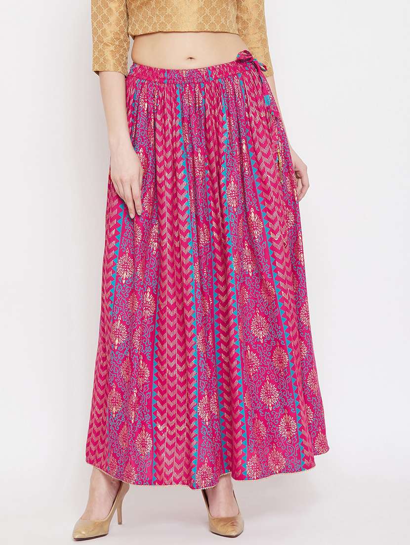 magenta rayon flared skirt