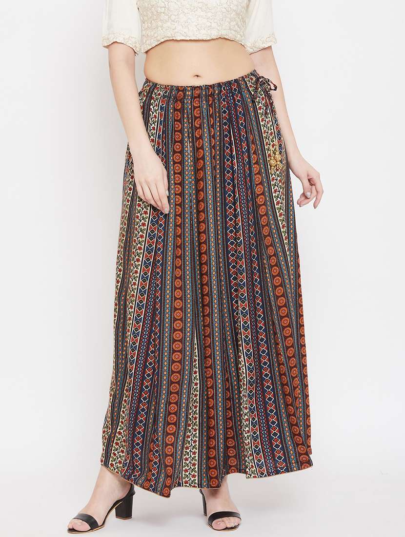 multi colored rayon flared skirt