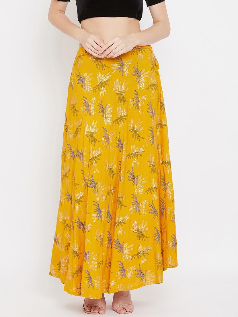 mustard rayon flared skirt