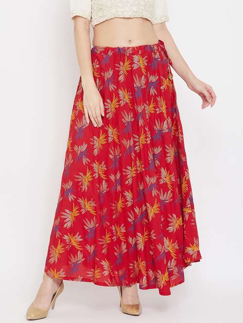 red rayon flared skirt