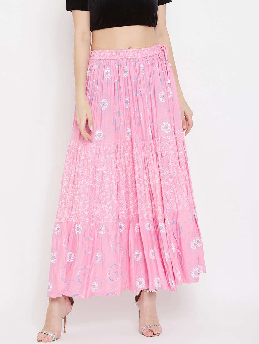 pink rayon flared skirt