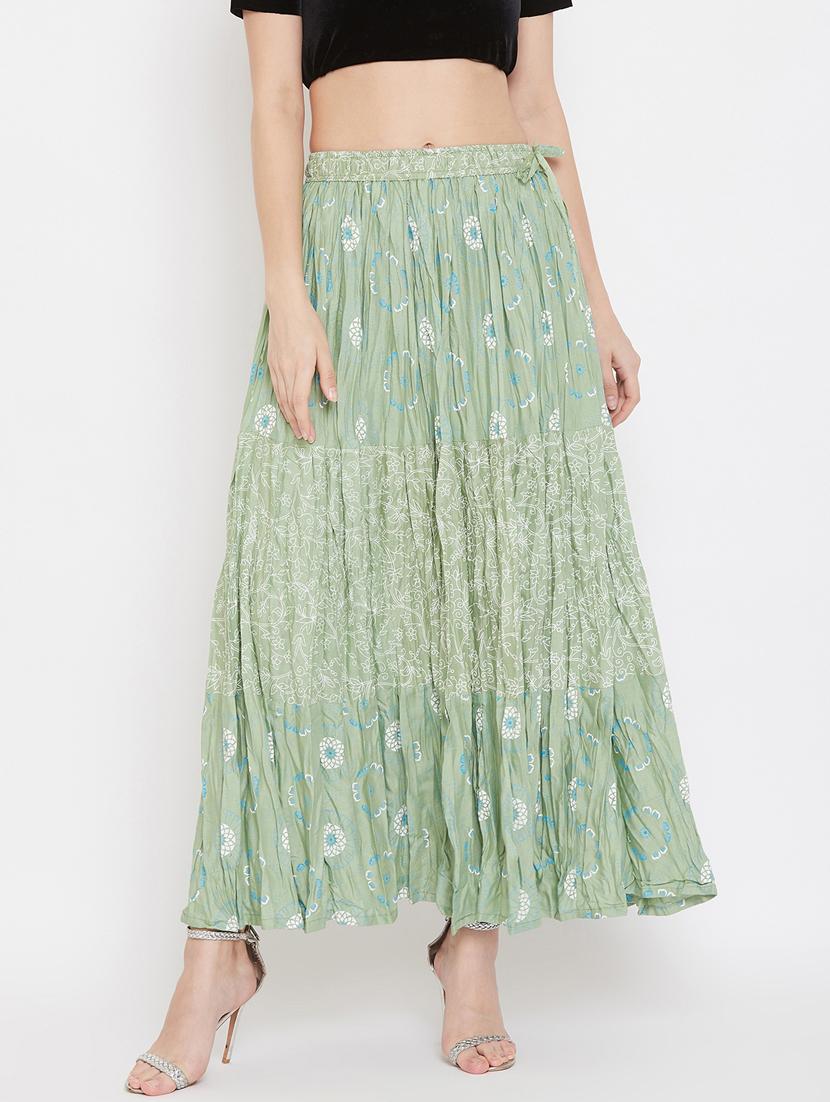 green rayon flared skirt