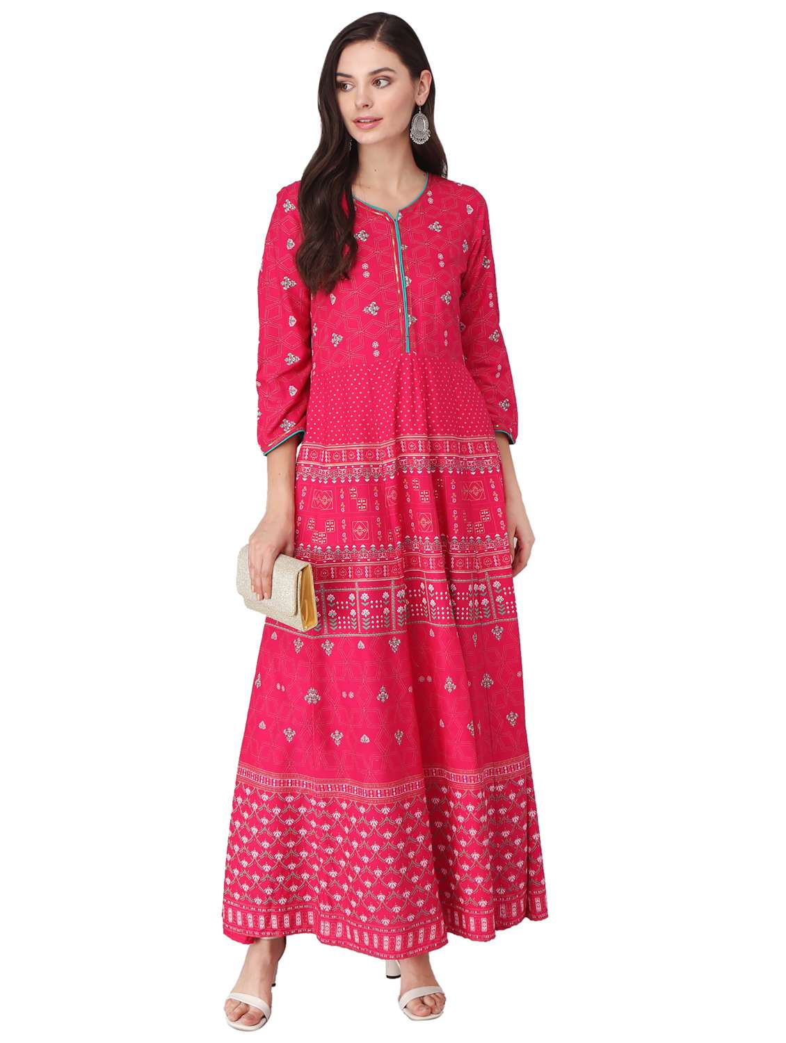 pink rayon anarkali kurta