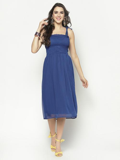 smocked detail solid midi dress - 17661252 - Standard Image - 0