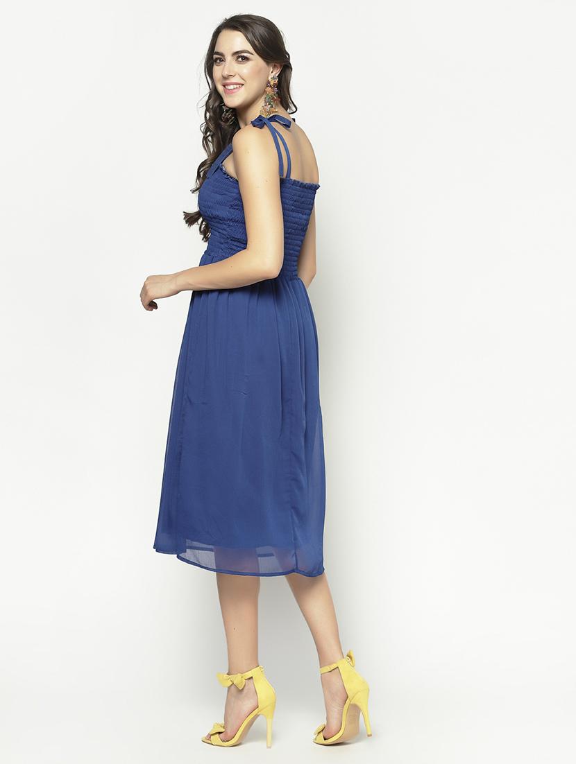smocked detail solid midi dress - 17661252 - Standard Image - 2
