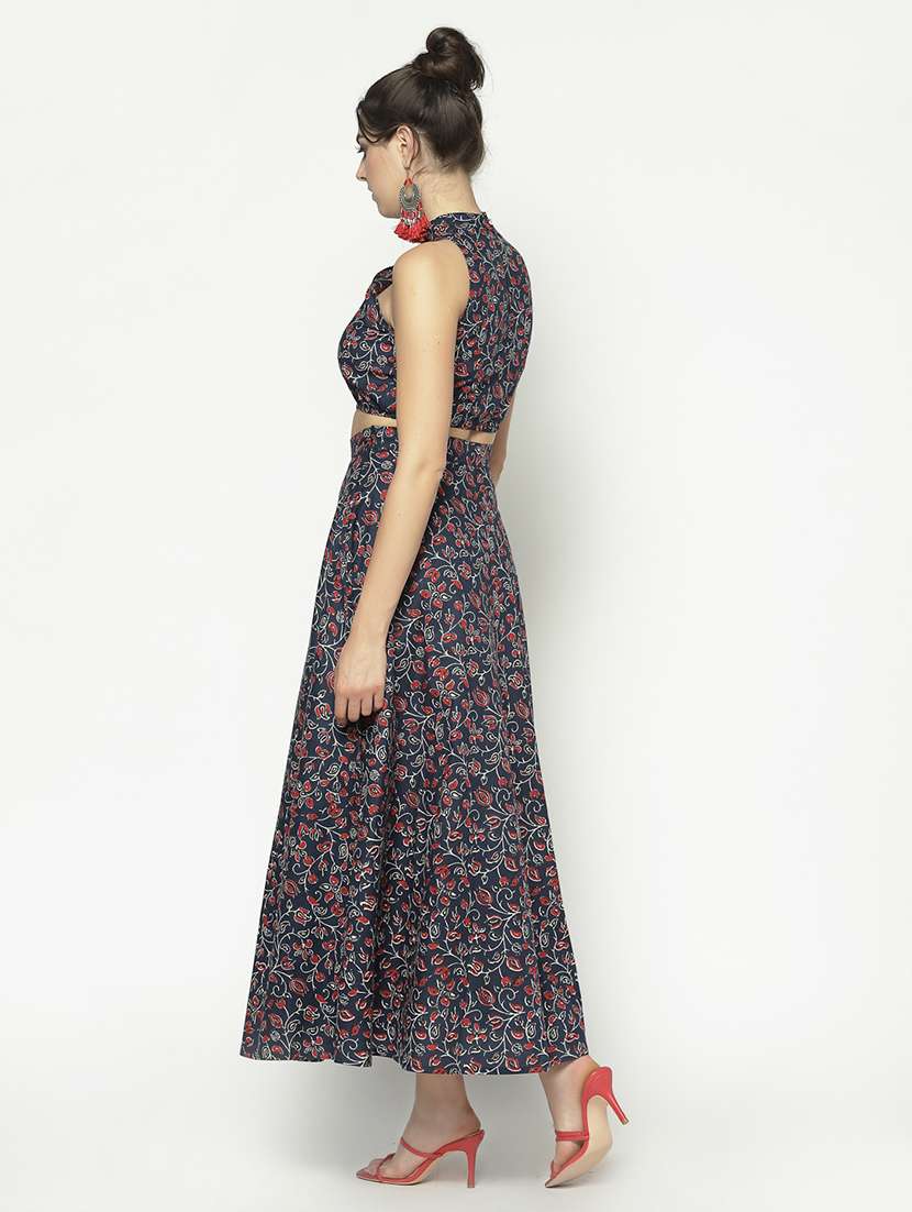halter neck printed top with skirt set  - 17661255 -  Standard Image - 2
