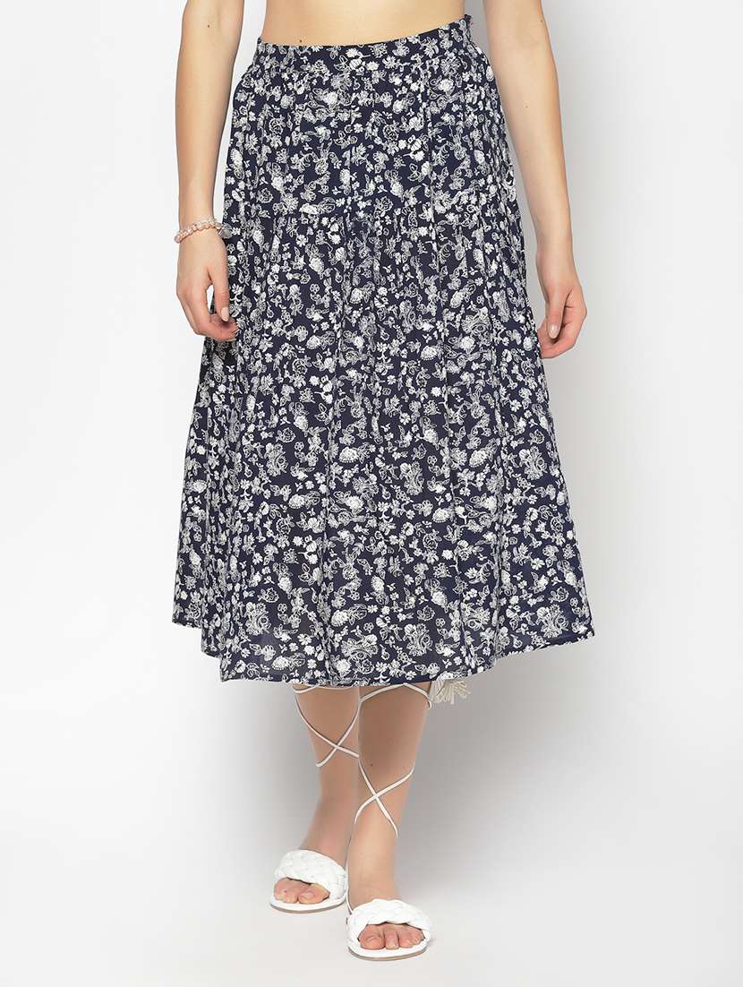 navy blue floral flared skirt - 17661265 -  Zoom Image - 0