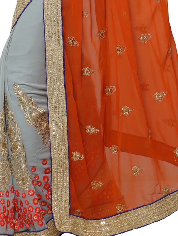 embroidered half & half saree with blouse - 17661541 - Standard Image - 2