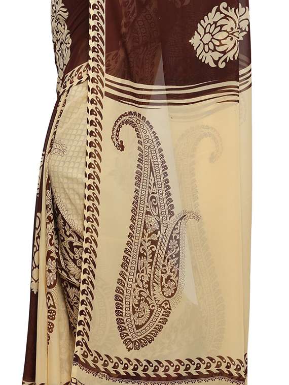 brown printed saree with blouse - 17661546 -  Standard Image - 2