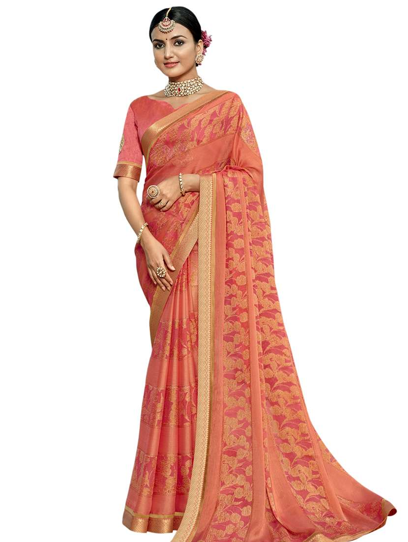 pink chiffon printed saree
