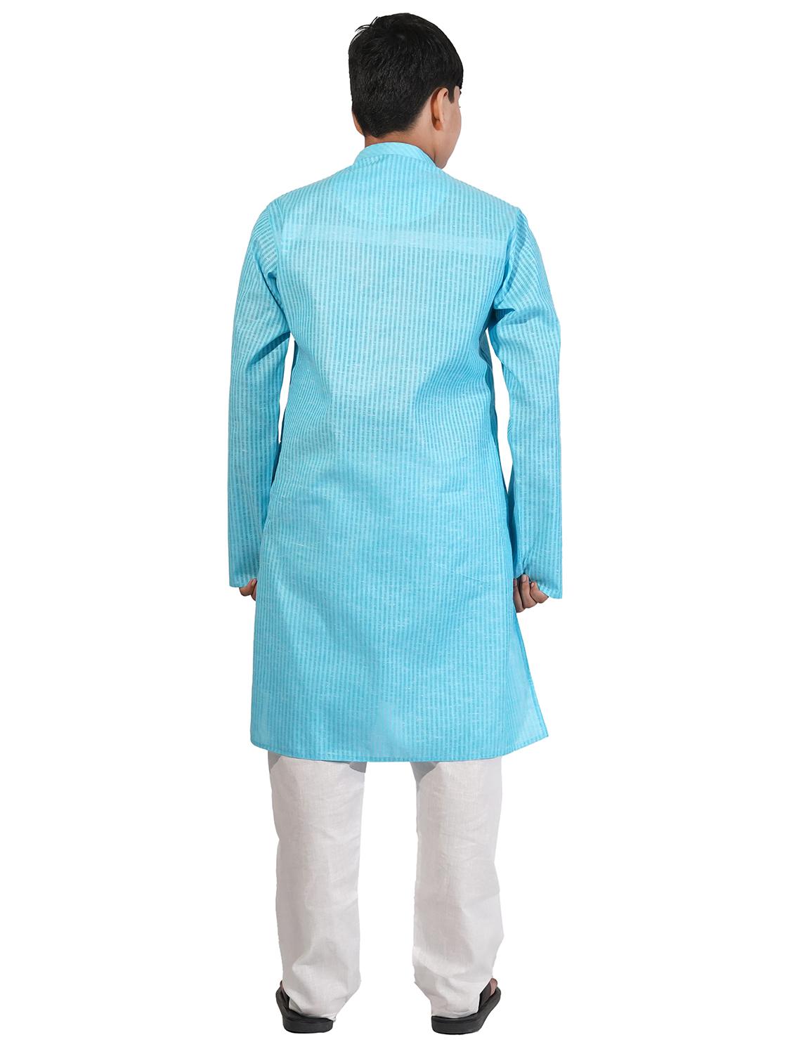 light blue striped kurta pajama set - 17662395 - Standard Image - 2