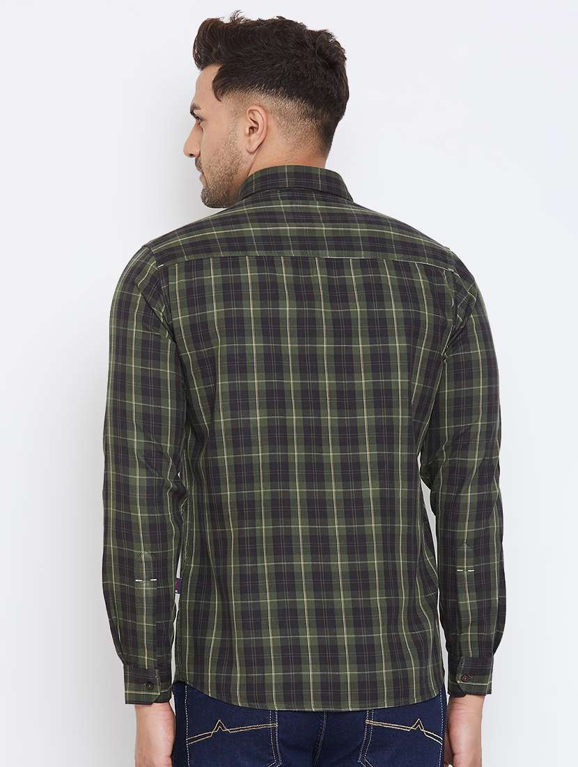 olive green checkered casual shirt - 17663257 - Standard Image - 2