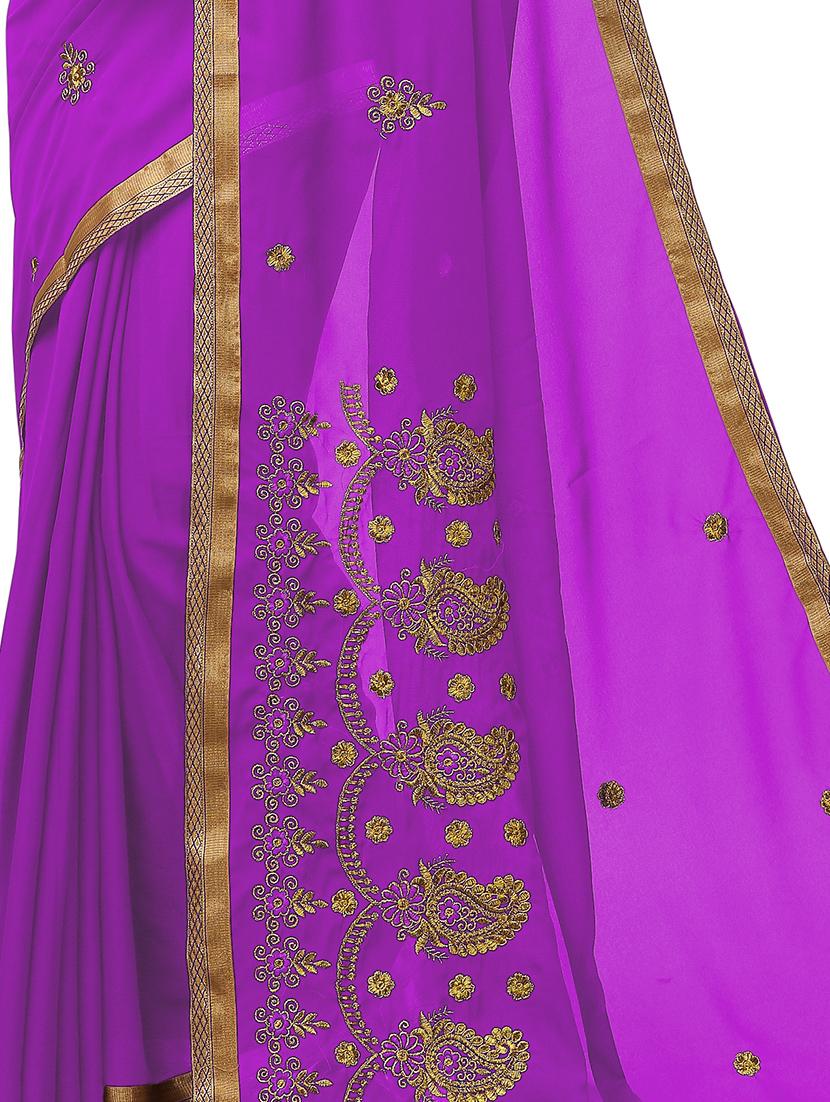 purple embroidered saree with blouse - 17664506 - Standard Image - 2