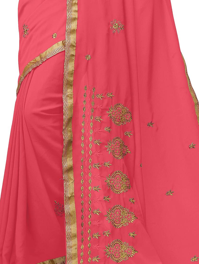 pink embroidered saree with blouse - 17664521 - Standard Image - 2