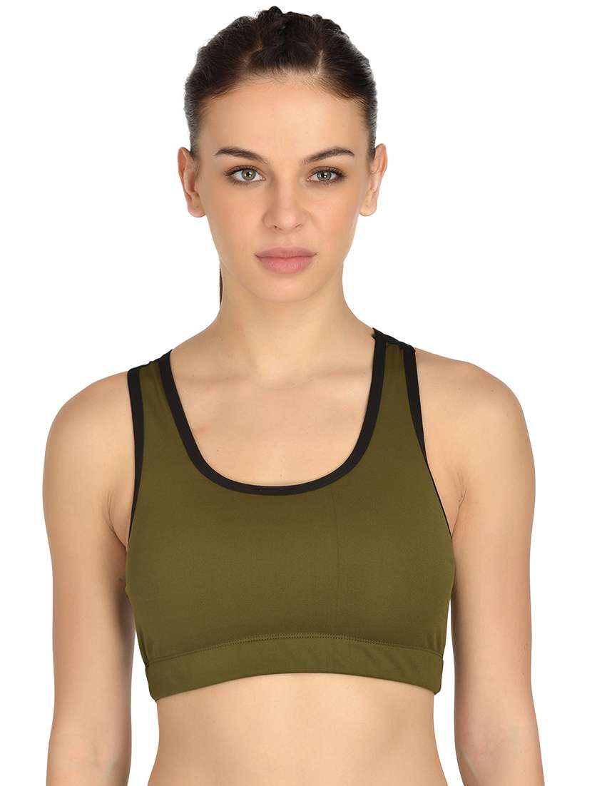 green solid sports bra