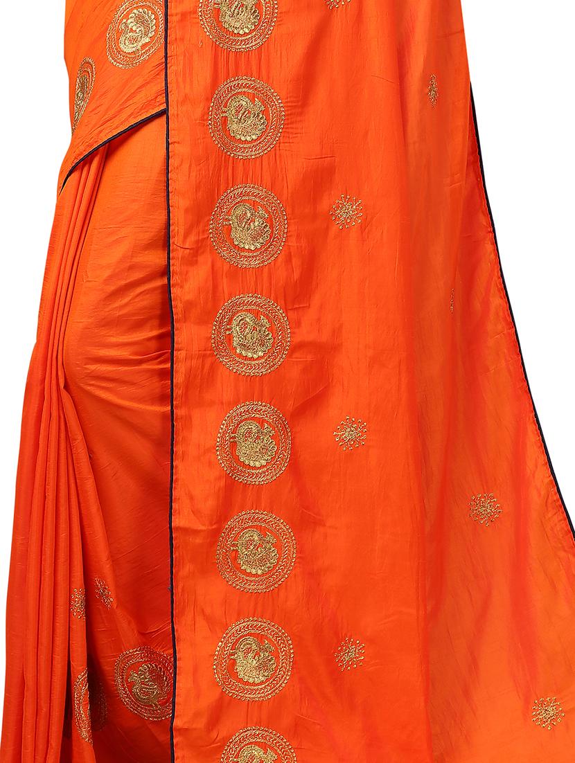 orange silk blend embroidered saree with blouse - 17665937 - Standard Image - 2
