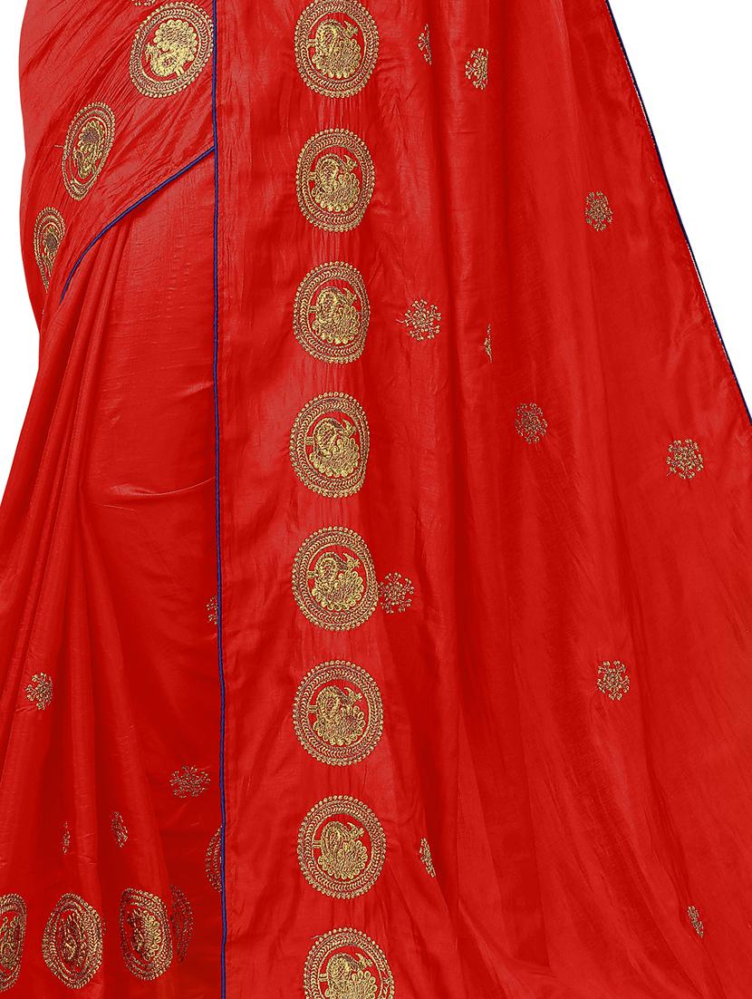 ethnic motifs embroidered saree with blouse - 17665943 - Standard Image - 2