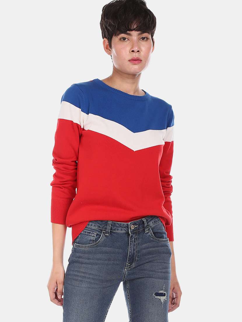 round neck color block pullover