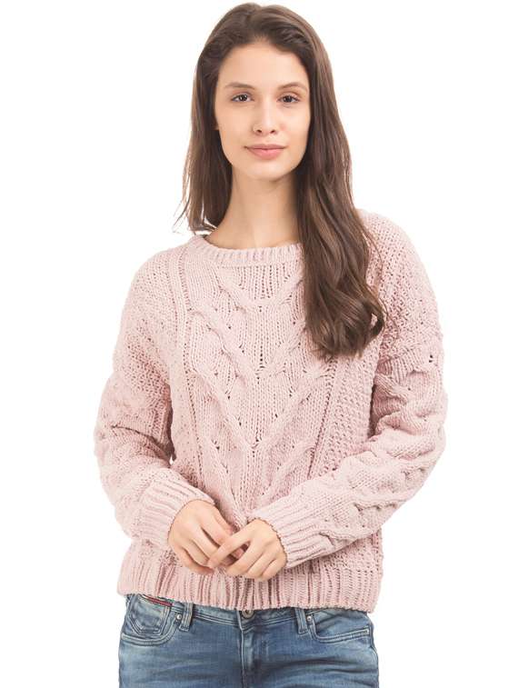 round neck self design pullover 
