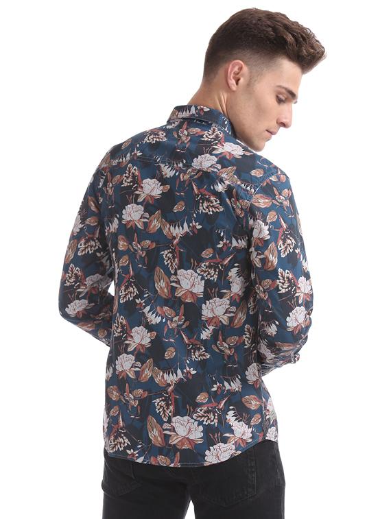 navy blue floral print casual shirt - 17668545 - Standard Image - 2