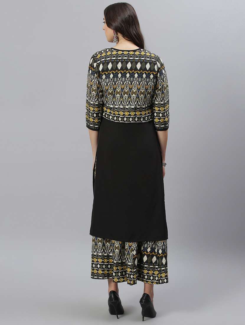 black crepe kurta palazzo set - 17668705 - Standard Image - 2