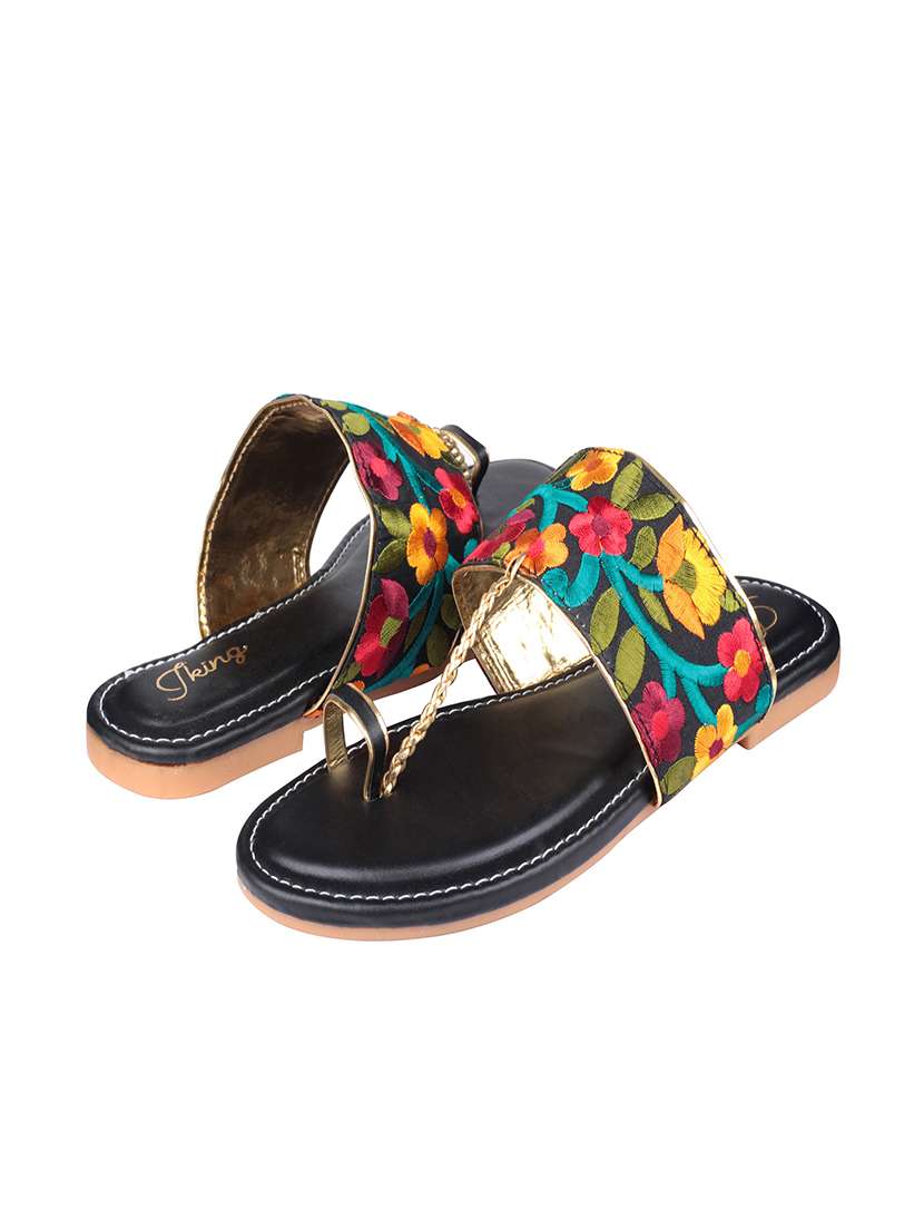 black leatherette ethnic kolhapuris - 17669089 -  Standard Image - 2