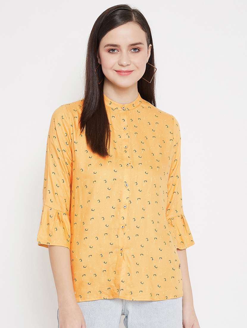yellow cotton blend regular shirt